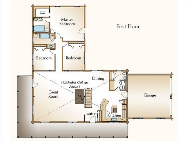 One story log house floor plan