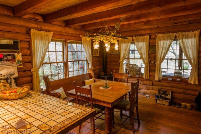One story log house interior