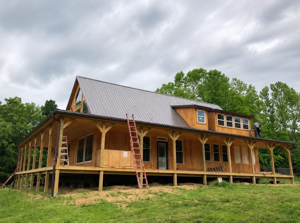 Amish Built 2-Story Gable Cabin with 3-Sided Porch Kit | $101,995