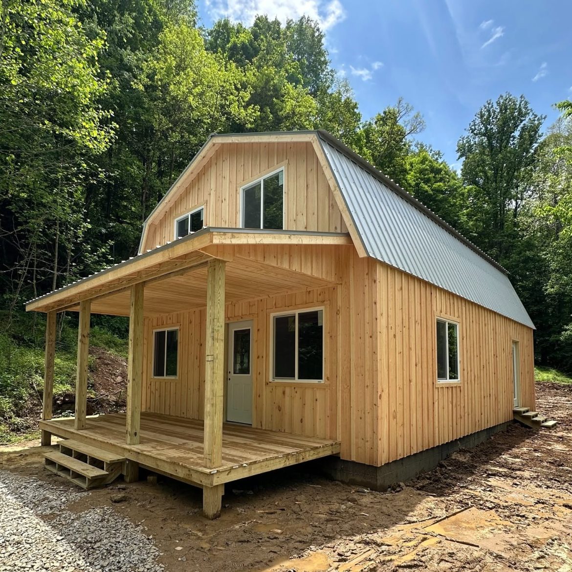 24×36 Two-Story Gambrel Cabin With 8×20 Porch - Starting Around $46,995